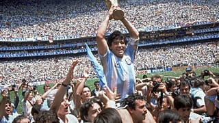 In this June 29, 1986 file photo, Diego Maradona celebrates winning the World Cup with Argentina after the team's 3-2 victory over West Germany in the final in Mexico City.