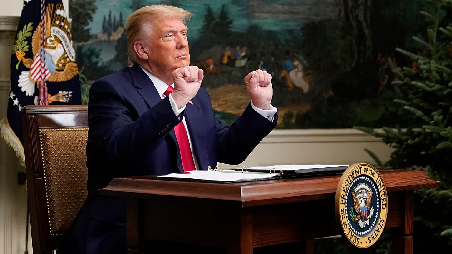 Дональд Трамп в ходе телеконференции по случаю Дня благодарения