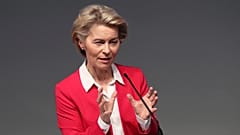 European Commission President Ursula von der Leyen delivers a speech on the EU's coronavirus recovery fund plan at the Campalimaud Foundation in Lisbon.