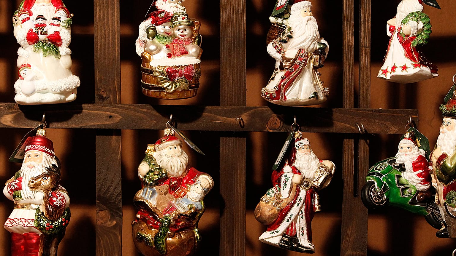 Designs of blown-glass Christmas tree decorations on display at the Silverado manufacture in Jozefow, near Warsaw, Poland in December 2017.