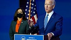 President-elect Joe Biden, joined by Vice President-elect Kamala Harris, speaks at The Queen theater, Monday, Nov. 9, 2020, in Delaware.