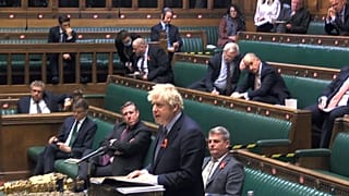 Britain's Prime Minister Boris Johnson opening a parliamentary debate ahead of a vote on government proposals for stricter COVID-19 tiers across England, December 1, 2020. 