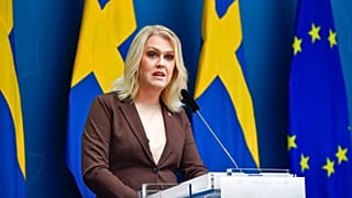 Sweden's Minister for Health and Social Affairs Lena Hallengren gives a news conference on new restrictions to curb the spread of the coronavirus pandemic, in Stockholm