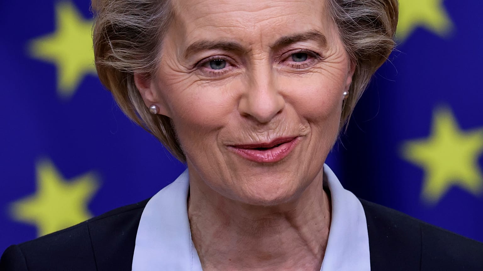 European Commission President Ursula von der Leyen gives a statement at the EU headquarters in Brussels, Monday, Nov. 16, 2020. 