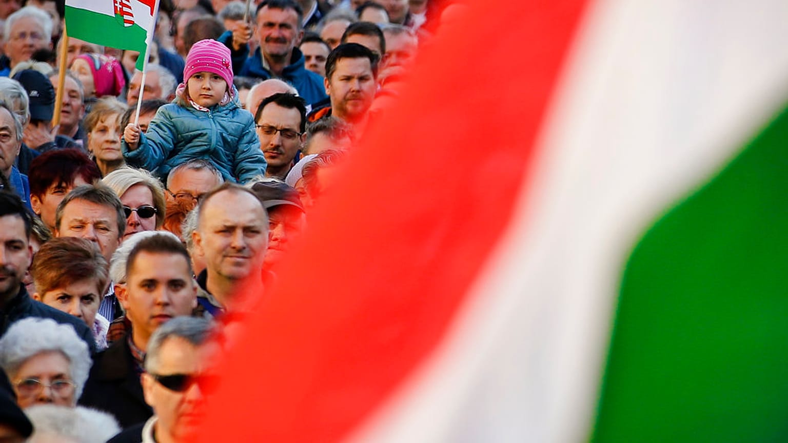 Fidesz party supporters in Szekesfehervar, Hungary, Friday, April 6, 2018.