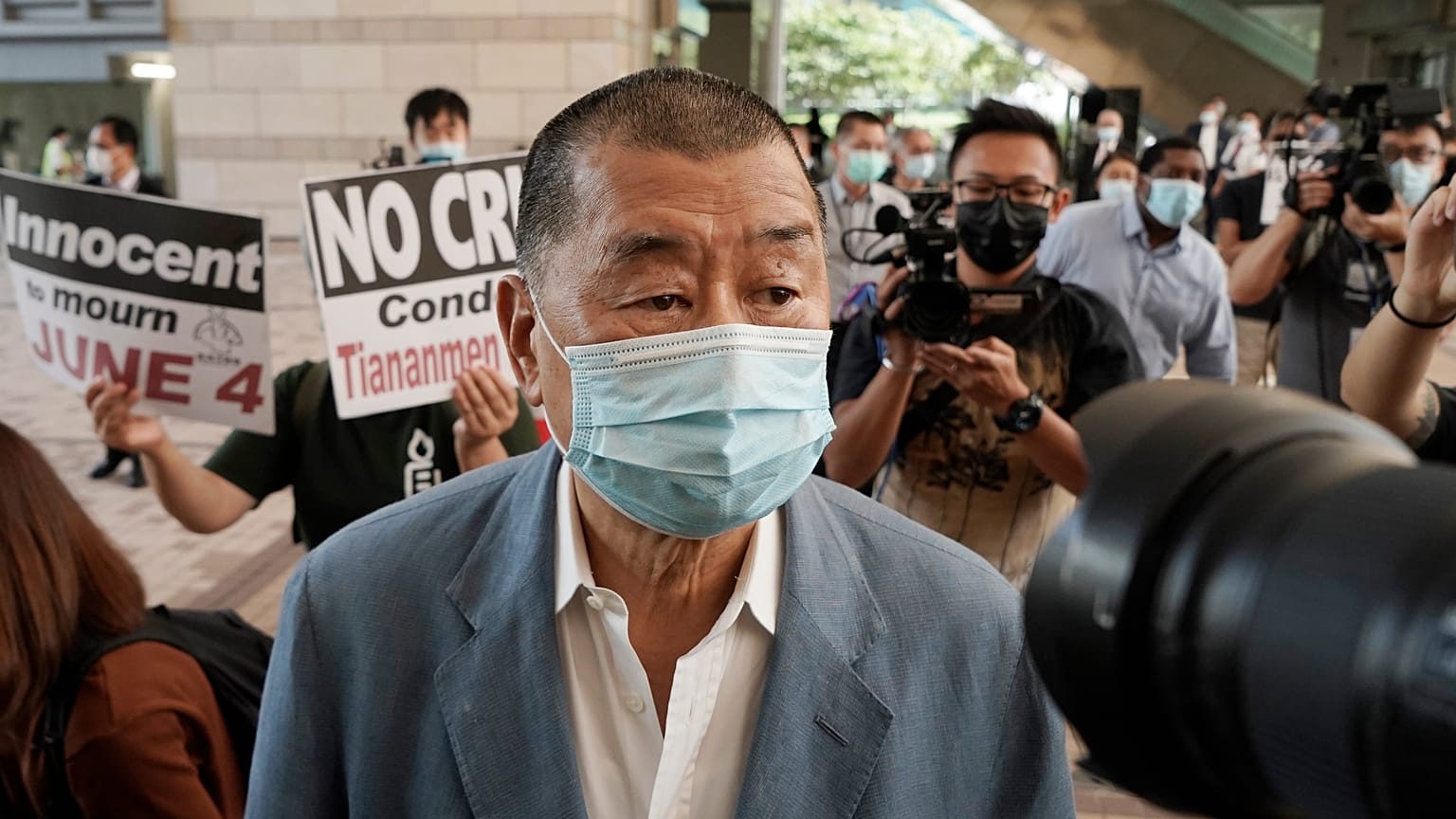 n this Thursday, Oct. 15, 2020 photo, Jimmy Lai arrives at a court in Hong Kong. 