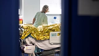 A patient affected with the COVID-19 is being taken care in the ICU of the Nouvel Hopital Civil of Strasbourg, Nov. 6 2020.