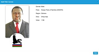 Adolf Hitler Uunona, más conocido como Adolf Uunona, vencedor en el condado de Ompundja.