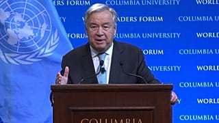 U.N. Secretary General Antonio Guterres speaks at the Columbia University in New York City, US on the 2nd of December.eeting Thursday, Sept. 3, 2020. 