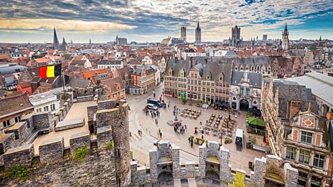 An aerial view of the Flanders city of Ghent.
