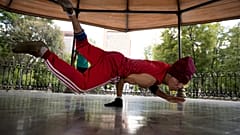 Carlos Cruz, a breakdancer, practices in Mexico City in August 2020.