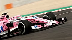 Nikita Mazepin pictured driving for Force India during a Formula One pre-season testing session in Barcelona in February 2018.