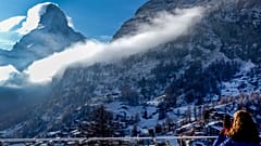 Zermatt mit Matterhorn im Hintergrund. 