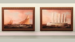 In Thomas Whitcombe’s A Trinity House Yacht and a Revenue Cutter Off Ramsgate (1810) cutters have been replaced with a striking sail-assisted cargo ship