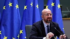 رئيس المجلس الأوروبي تشارلز ميشيل في مقر المجلس الأوروبي في بروكسل.