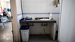 A sink lacks running water at the Luis Razetti Oncology Hospital in Caracas, Venezuela,