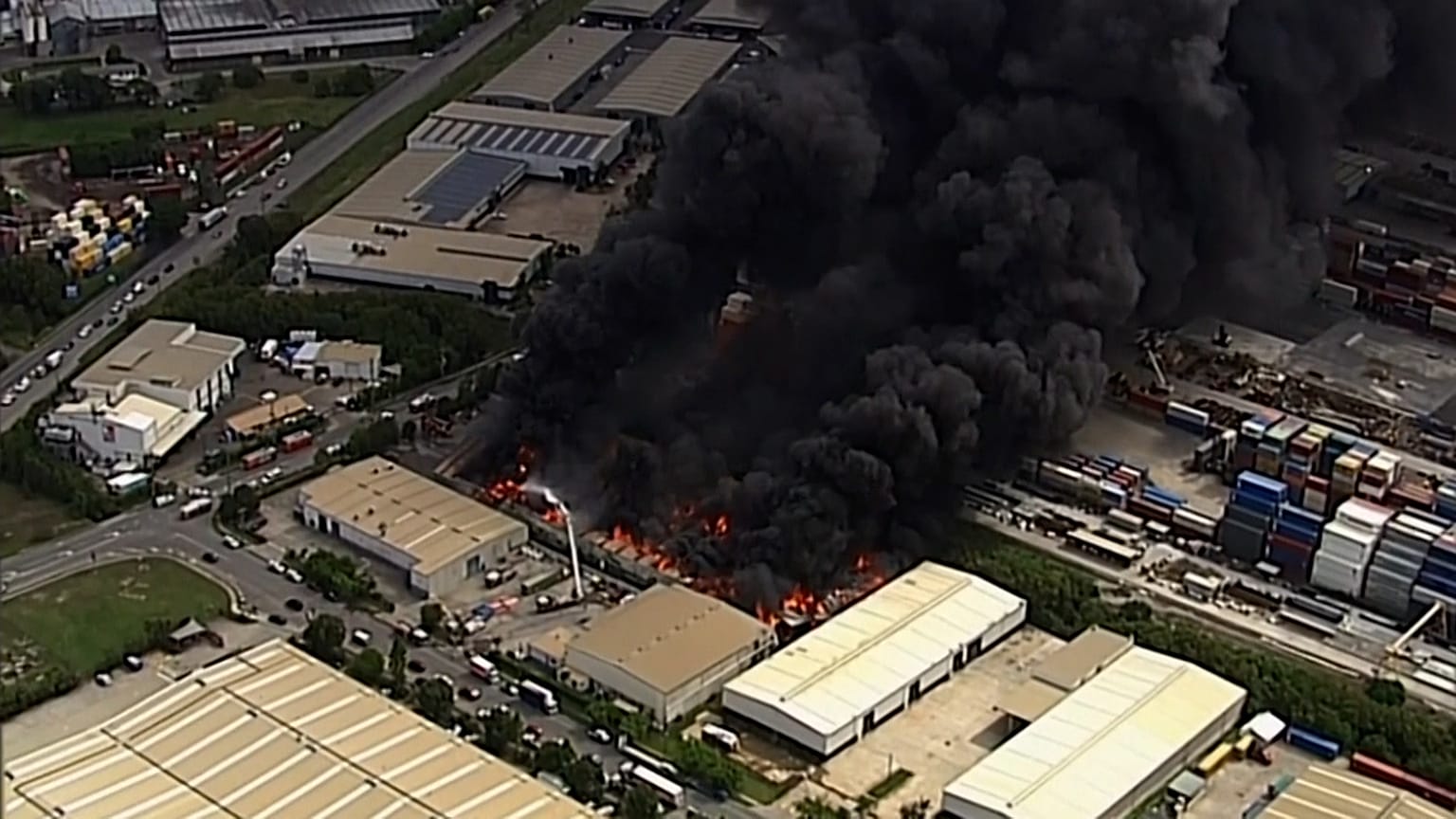 Huge plumes of smoke from a recycling plant billowed across the city