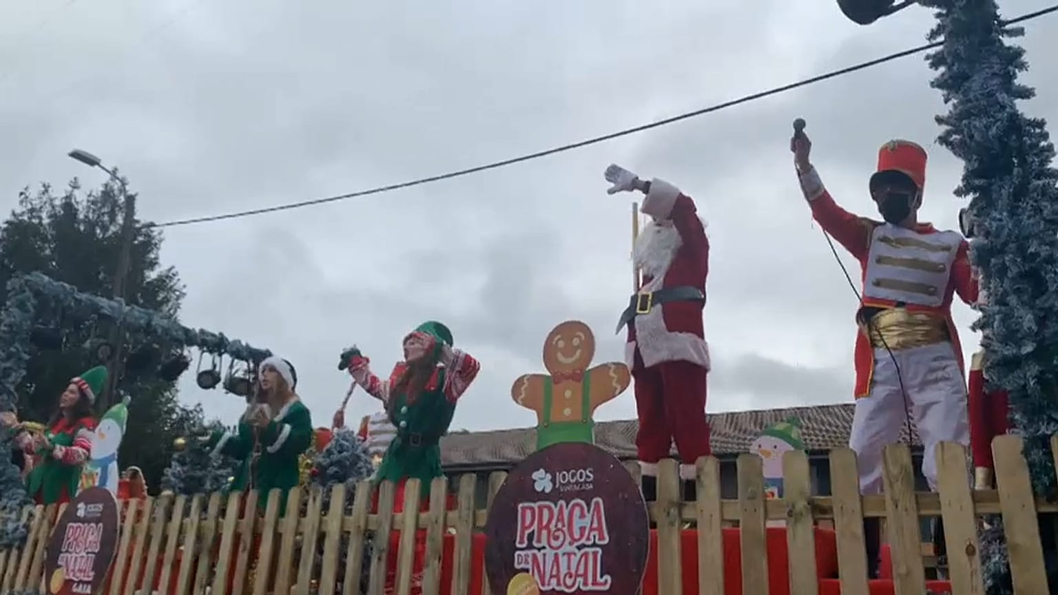 Christmas truck delivers gifts in front of a primary school in Vila Nova de Gaia, Portugal