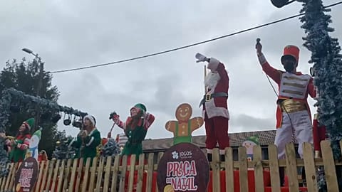 Christmas truck delivers gifts in front of a primary school in Vila Nova de Gaia, Portugal