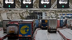 Lorries queue at the port in Dover, Friday, Dec. 11, 2020. The U.K. left the EU on Jan. 31, but remains within the EU single market and customs union until Dec. 31.