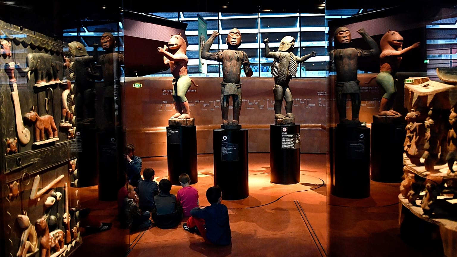Big royal statues of the Kingdom of Dahomey dating back to 1890-1892 are pictured on June 18, 2018 at the Quai Branly Museum-Jacques Chirac in Paris.