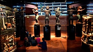 Big royal statues of the Kingdom of Dahomey dating back to 1890-1892 are pictured on June 18, 2018 at the Quai Branly Museum-Jacques Chirac in Paris.