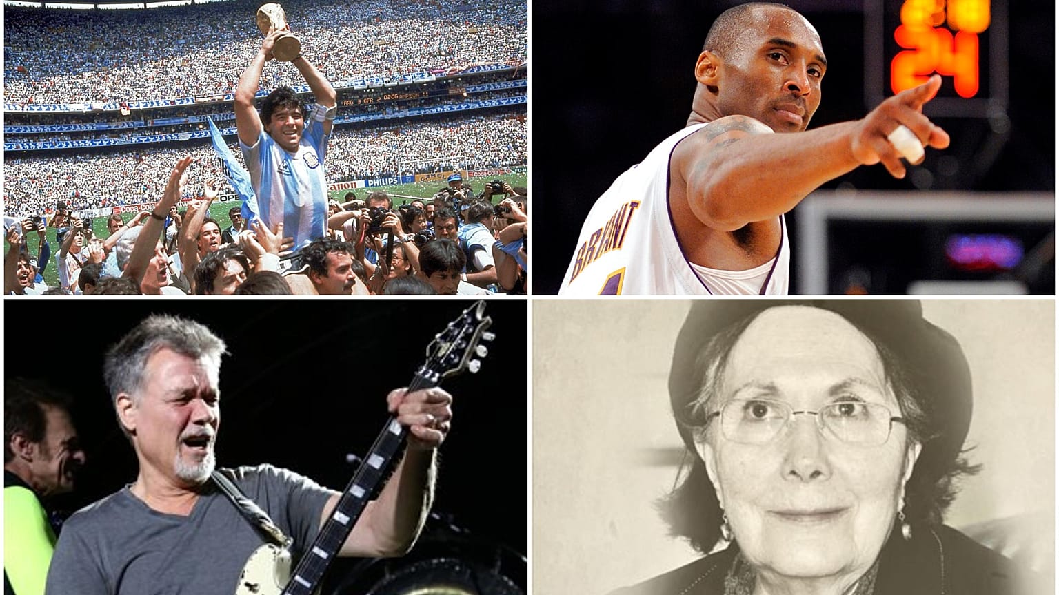Diego Maradona (sol üstte), Kobe Bryant (sağ üstte), Van Halen (sol atta), Adalet Ağaoğlu (sağ altta)