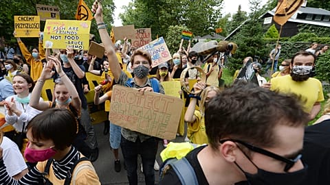 Activists taking part in the Great March for Climate in Warsaw, Poland.