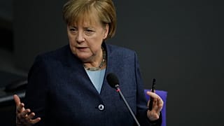 German Chancellor Angela Merkel answers questions of lawmaker about German government's policy