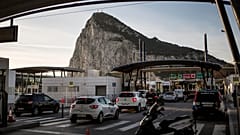 Cars queue to cross the border between Spain and Gibraltar, in La Linea de la Concepcion, Spain.