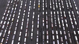 Aerials of trucks at lorry park