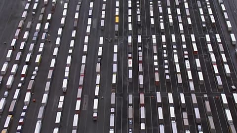Aerials of trucks at lorry park