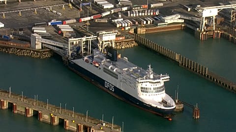 Port with a few lorries waiting