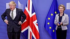 File: European Commission President Ursula von der Leyen welcomes British PM Boris Johnson at EU headquarters in Brussels. Dec 9, 2020.