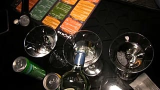 alcohol bottles and glasses
