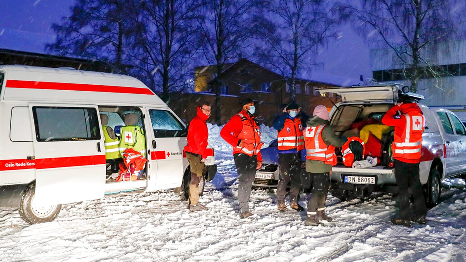 Emergency vehicles arriving after landslide in Norway