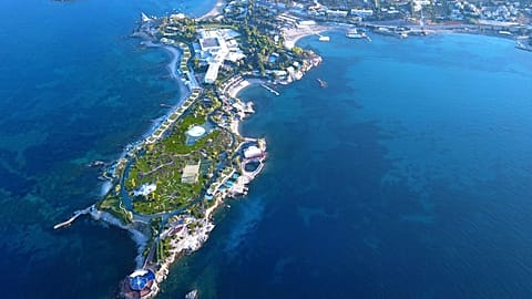 Aerial shot of Greek resort