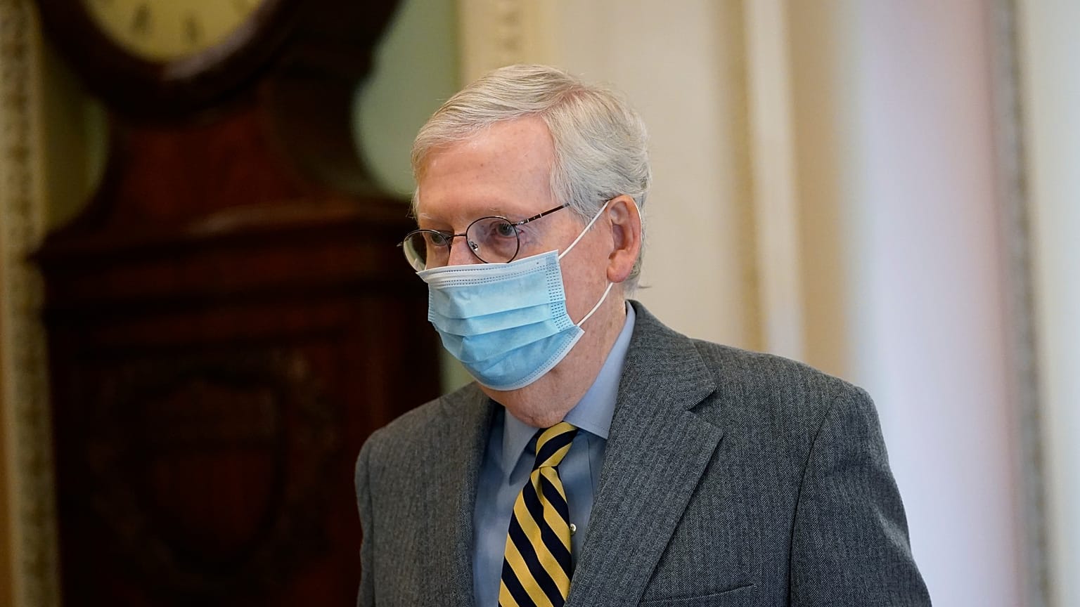 Senate Majority Leader Mitch McConnell of Ky., walks to the Senate floor on Capitol Hill in Washington on Dec 30, 2020.