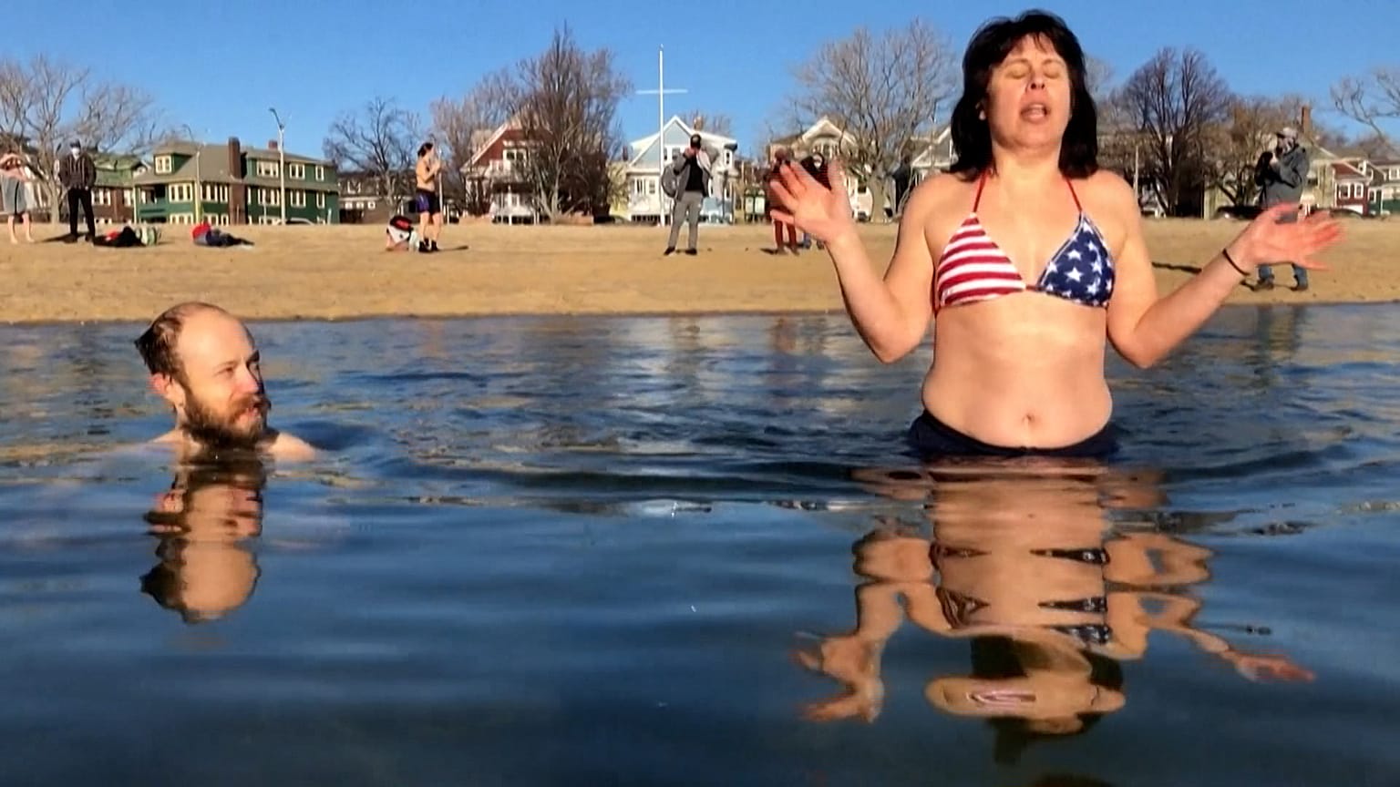 Swimmers in Massachusetts brave the cold waters for the New Year
