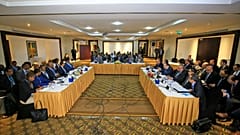 وزراء الري لمصر وإثيوبيا والسودان يشاركون في اجتماع لاستئناف المفاوضات بشأن سد النهضة الإثيوبي الكبير، في العاصمة السودانية الخرطوم، 21 ديسمبر 2019.