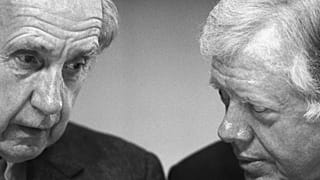 FILE - In this Nov. 17, 1987 file photo, Sir Brian Urquhart, former under secretary-general of the United Nations, left, and former US President Jimmy Carter.