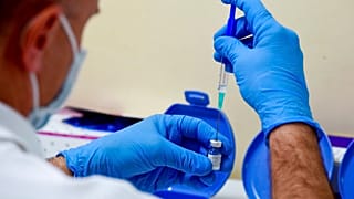 Preparing for vaccination at the Pest County Flor Ferenc Hospital in Kistarcsa, Hungary, Jan. 5, 2021