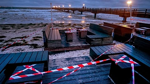 A beach bar is closed due to the lockdown at the pier in Scharbeutz, northern Germany, Tuesday, Jan. 5, 2021. 