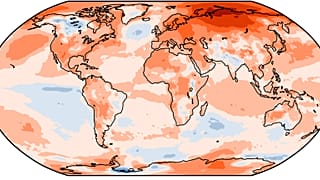 Anomalía de temperaturas en 2020 respecto a la media de 1981-2010. Los colores cálidos significan temperaturas mayores que la media.
