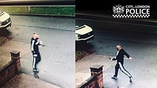 CCTV image of a man wanted in connection with a fake COVID-19 vaccien scam in London.