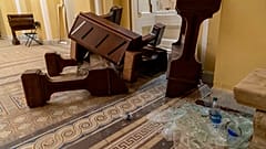 Damage is visible in the hallways in the Capitol in Washington