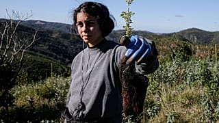 Elemento do Grupo de Estudos de Ordenamento do Território e Ambiente (GEOTA) durante os trabalhos de reflorestação do projeto Renature Monchique