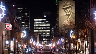 An empty Crescent Street is shown in Montreal