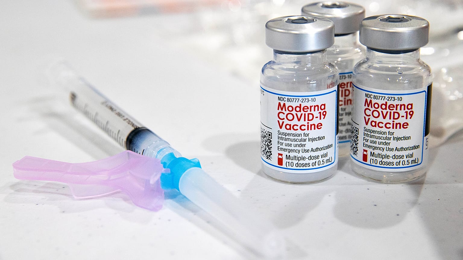 Vials of the Moderna COVID-19 vaccine