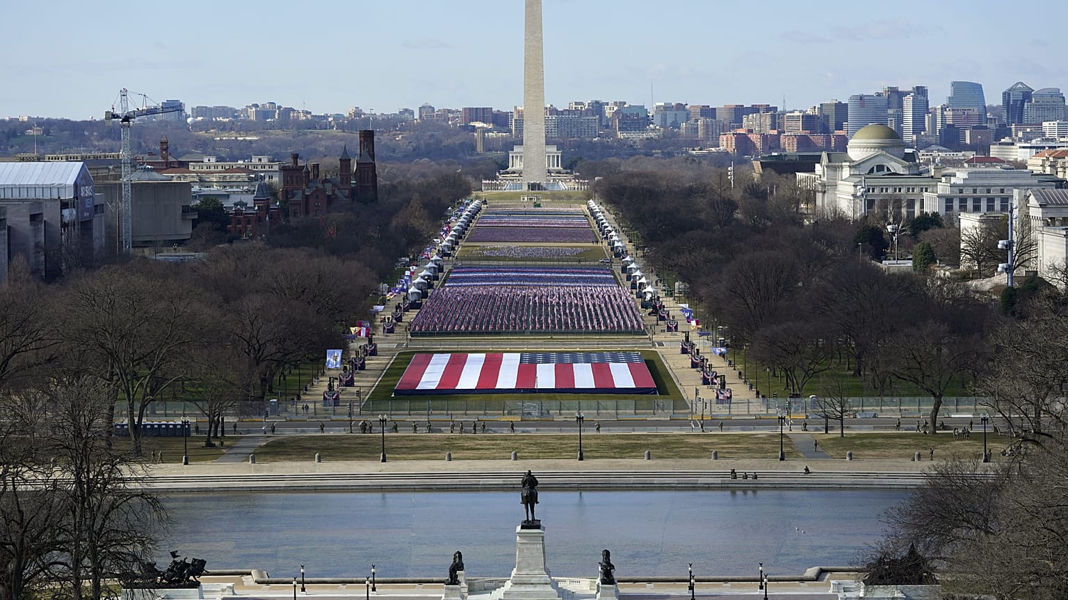 A view of the National Mall in Washington, Tuesday, Jan. 19, 2021, ahead of the 59th Presidential Inauguration on Wednesday. 